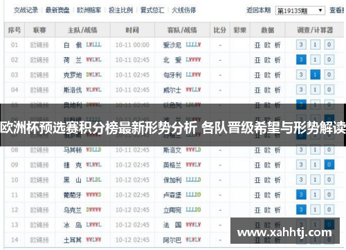 欧洲杯预选赛积分榜最新形势分析 各队晋级希望与形势解读